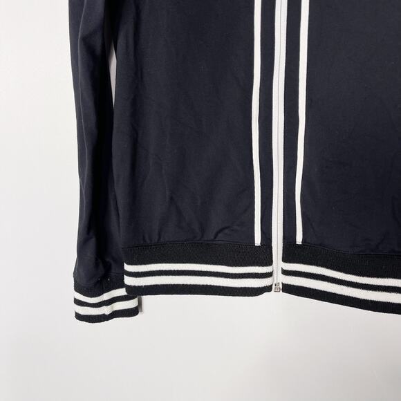 Theory Womens Small S Black Knit Bomber Jacket Full Zip Ribbed Stripe Detail - Picture 4 of 7